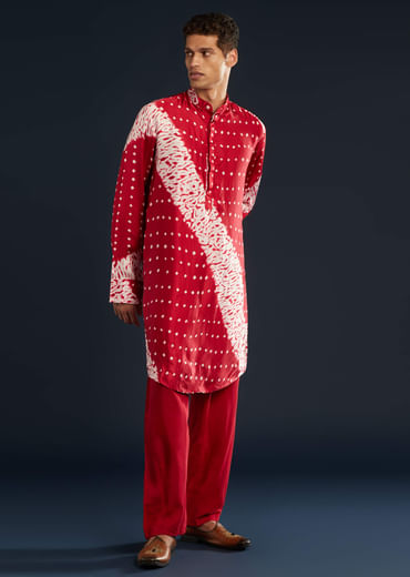 Red Shibori and Bandhani Print Kurta Set Red Shibori and Bandhani Print Kurta Set