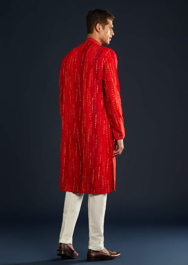 Red Silk Kurta Set with Resham Work