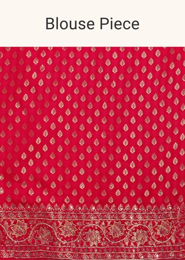 Red Zardosi Embroidered Saree With Unstitched Blouse