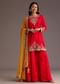 Red Zari Work Kurta Palazzo Suit With Organza Dupatta