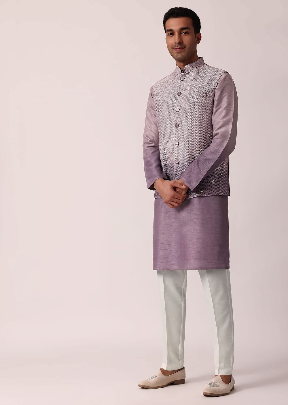 Regal Purple Silk Jacket Kurta Set For Men