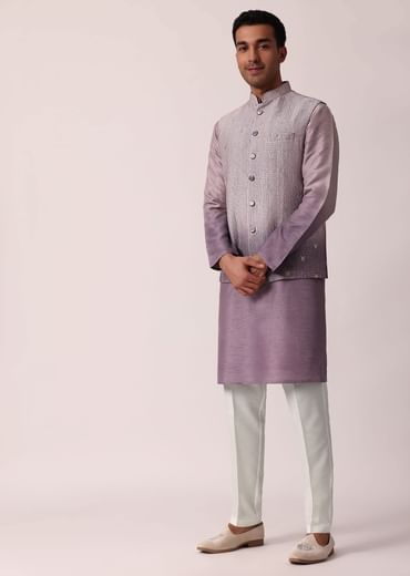 Regal Purple Silk Jacket Kurta Set For Men
