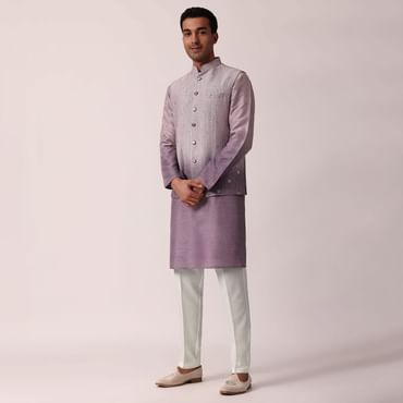 Regal Purple Silk Jacket Kurta Set For Men