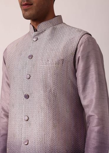 Regal Purple Silk Jacket Kurta Set For Men