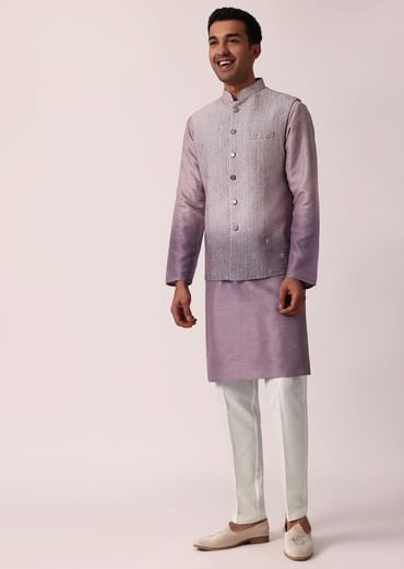 Regal Purple Silk Jacket Kurta Set For Men