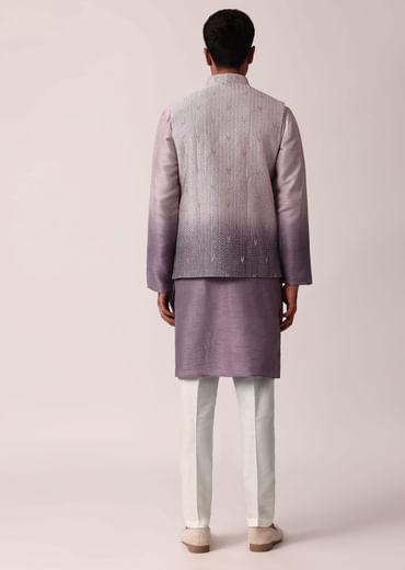 Regal Purple Silk Jacket Kurta Set For Men