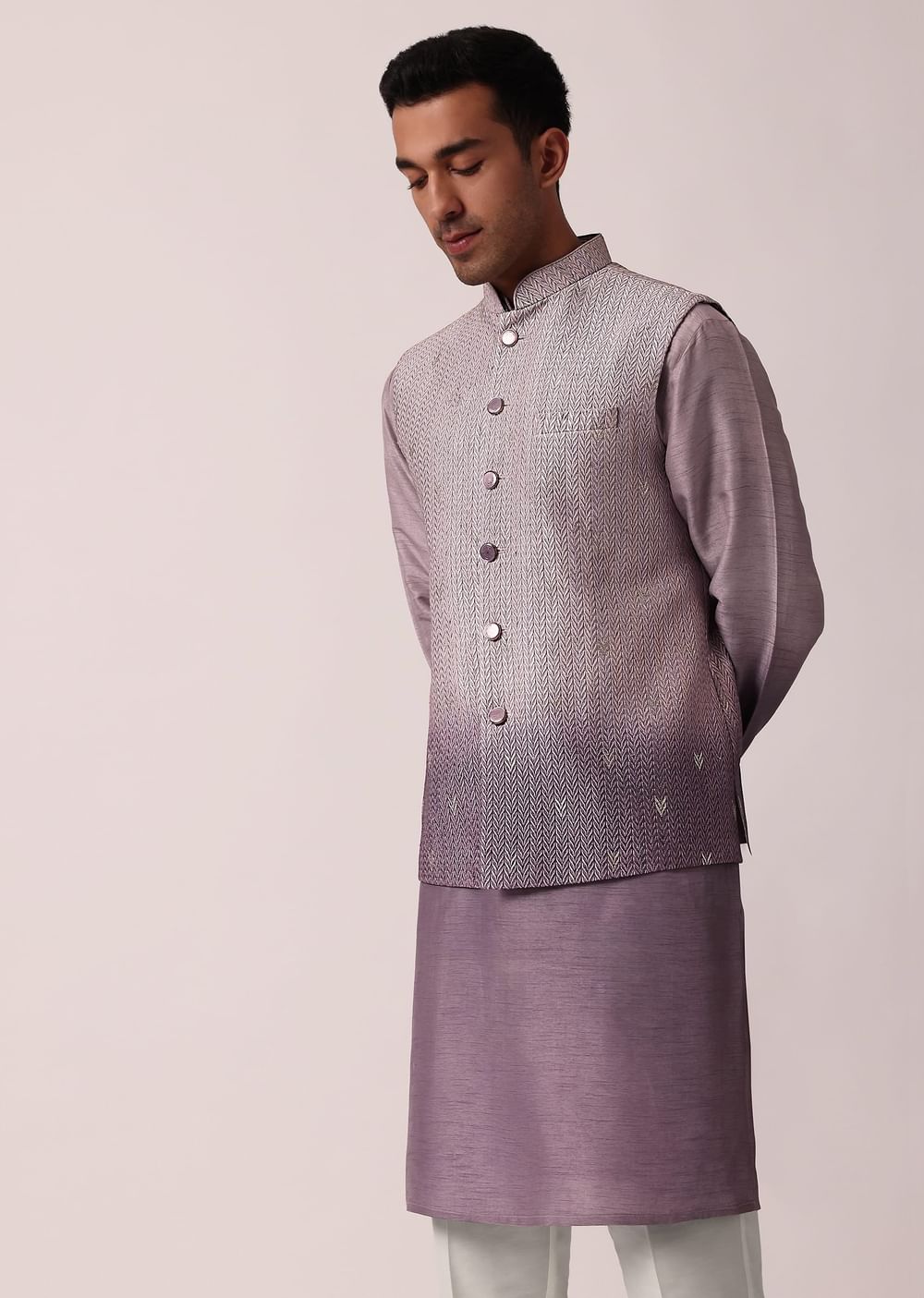Regal Purple Silk Jacket Kurta Set For Men
