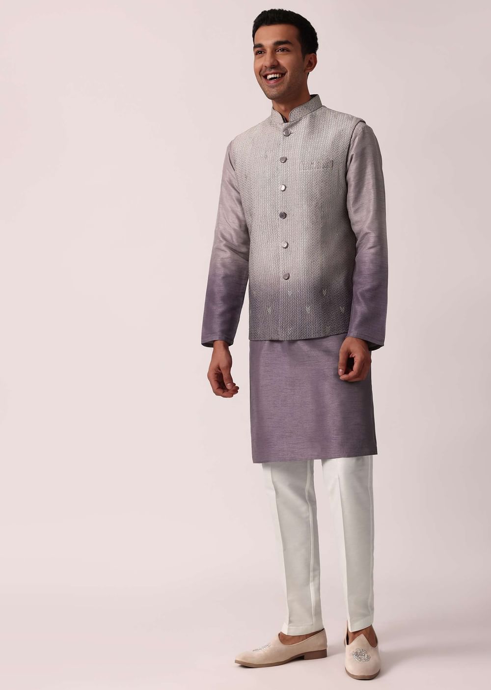 Regal Purple Silk Jacket Kurta Set For Men