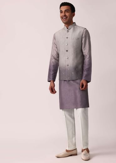 Regal Purple Silk Jacket Kurta Set For Men