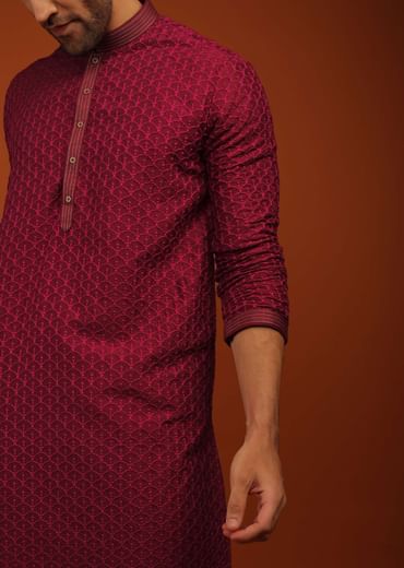 Rio Red Kurta Set In Lucknowi Embroidery