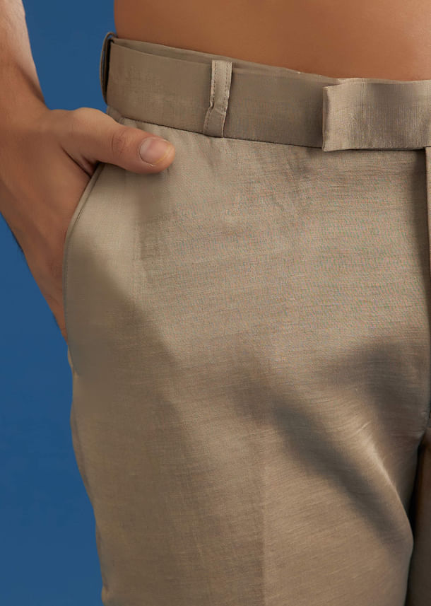 Rose Gold Banarasi Silk Jacket Kurta Set