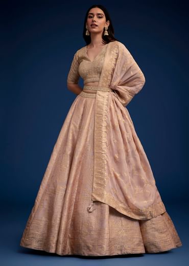 Rose Gold Brocade Lehenga Set With Belt
