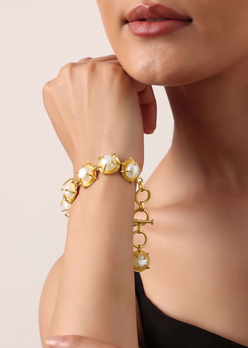 Rose Gold Finish Bracelet With Mother Of Pearls