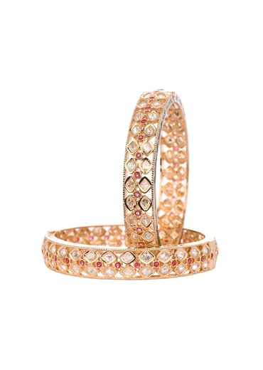 Rose Gold Kundan Polki Handcrafted Bangles In Mix Metal