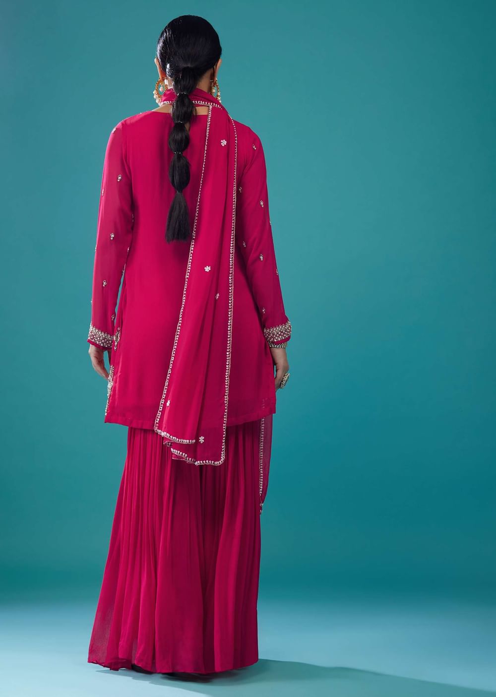 Hot Pink Chiffon Embroidered Sharara Set