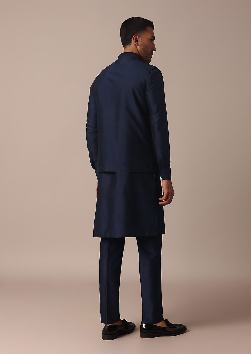 Royal Blue Jacket Kurta Set With Pintuck Detailing
