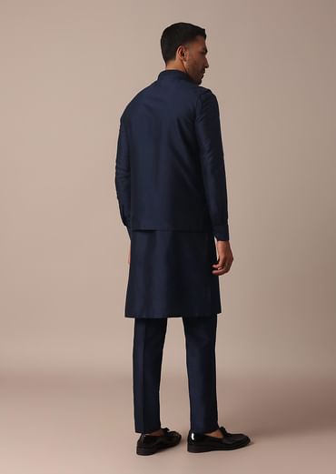 Royal Blue Jacket Kurta Set With Pintuck Detailing