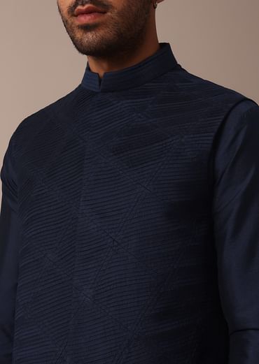 Royal Blue Jacket Kurta Set With Pintuck Detailing
