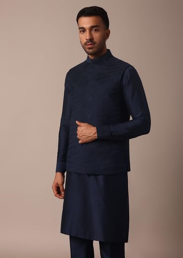 Royal Blue Jacket Kurta Set With Pintuck Detailing