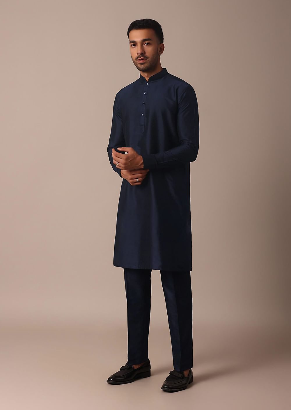 Royal Blue Jacket Kurta Set With Pintuck Detailing