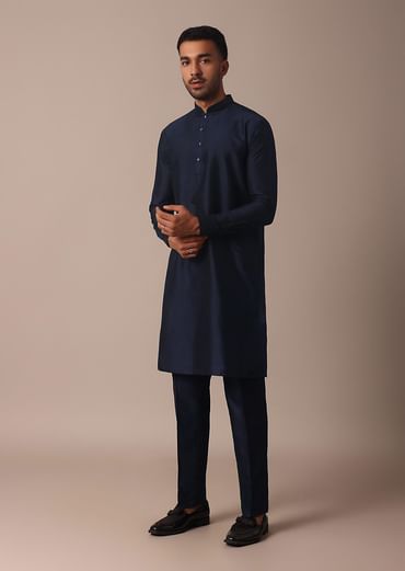Royal Blue Jacket Kurta Set With Pintuck Detailing