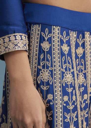 Royal Blue Silk Palazzo Set With Zari And Sequins Work
