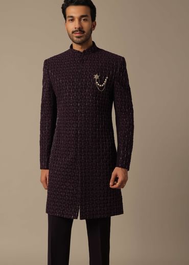 Royal Purple Embroidered Sherwani Set