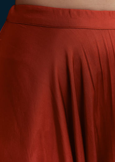 Rust Cape and Dhoti Set with Zardozi Work