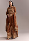Rust Chinon Anarkali Suit With Heavy Embroidery