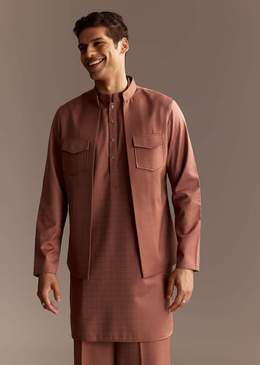 Rust Kurta Jacket Set With Palazzo Pants