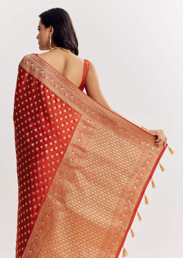 Rust Orange Dola Silk Saree With Butti And Woven Border