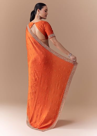 Rust Orange Embroidered Border Saree with Blouse Fabric