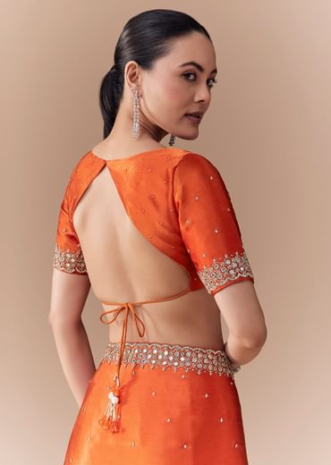 Rust Orange Embroidered Border Saree with Blouse Fabric