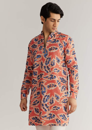 Rust Orange Silk Zipper Kurta Set