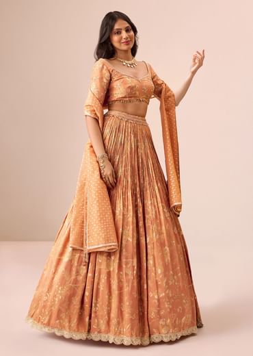 Rust Orange Tassel Embroidered Blouse With Lehenga And Dupatta