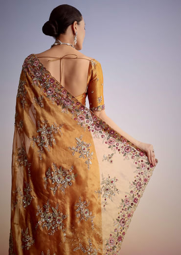 Rust Orange Tissue Cutdana Embroidered Saree
