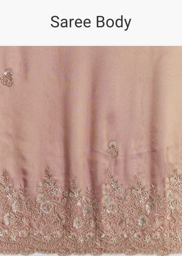 Rust Orange Tissue Saree With Floral Embroidery In Cutdana Sequins And Beads