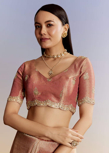 Rust Orange Tissue Saree With Zardosi Beads And Sequins Embroidery