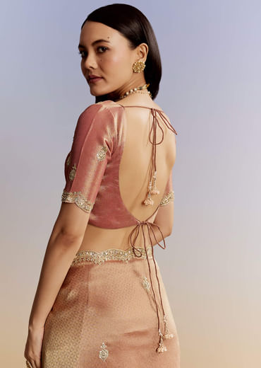 Rust Orange Tissue Saree With Zardosi Beads And Sequins Embroidery