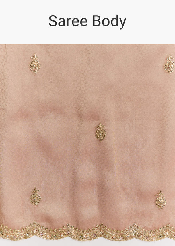 Rust Orange Tissue Saree With Zardosi Beads And Sequins Embroidery