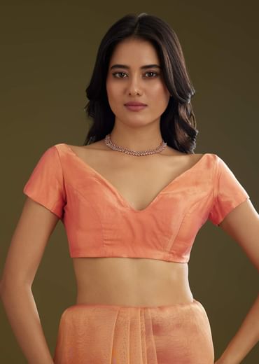 Rust Pink Tissue Floral Embroidered Saree With Cutdana Scallop Border