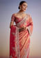 Rust Pink Tissue Saree With Zardosi Cutdana Embroidery