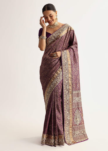 Rust Pink Tissue Saree With Zardosi Sequin Embroidery