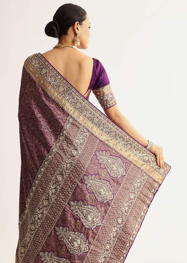 Rust Pink Tissue Saree With Zardosi Sequin Embroidery