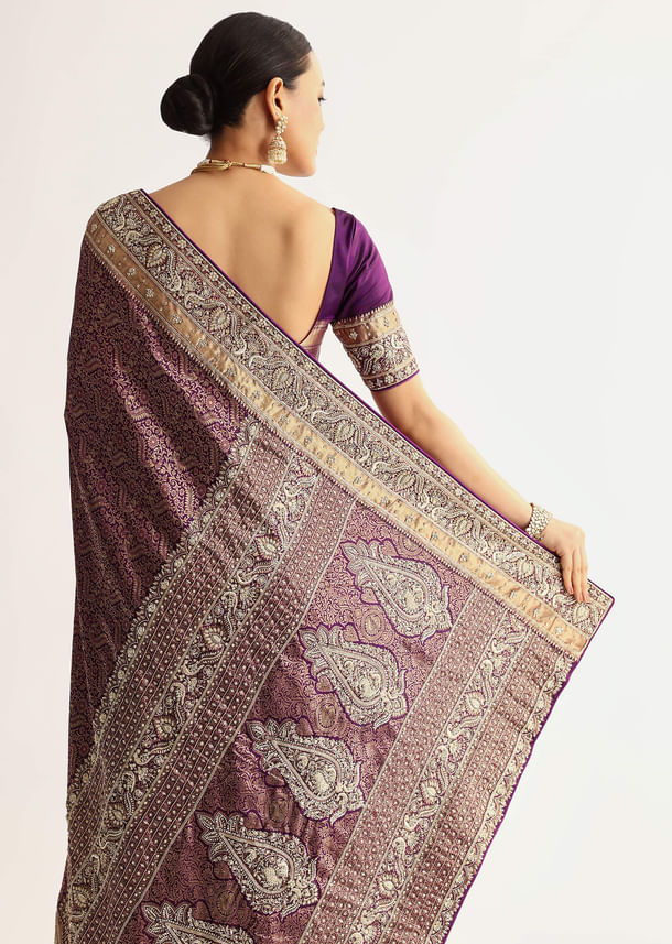 Rust Pink Tissue Saree With Zardosi Sequin Embroidery
