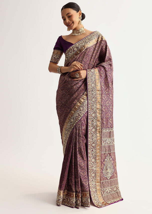 Rust Pink Tissue Saree With Zardosi Sequin Embroidery