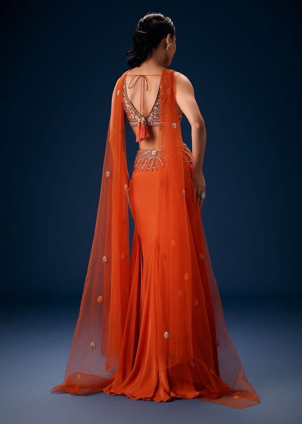 Rust Mermaid Symmetric Belt Skirt With Blouse And Choker