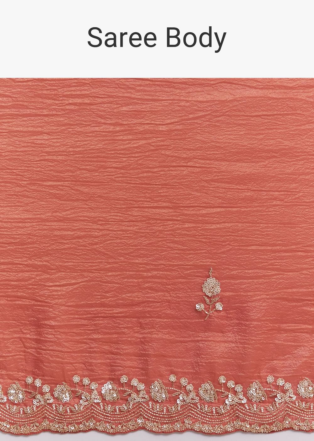 Rust Orange Crushed Tissue Saree With Cutdana Beads And Sequins Embroidery