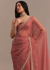 Rust Orange Crushed Tissue Saree With Stone And Cutdana Embellished Border