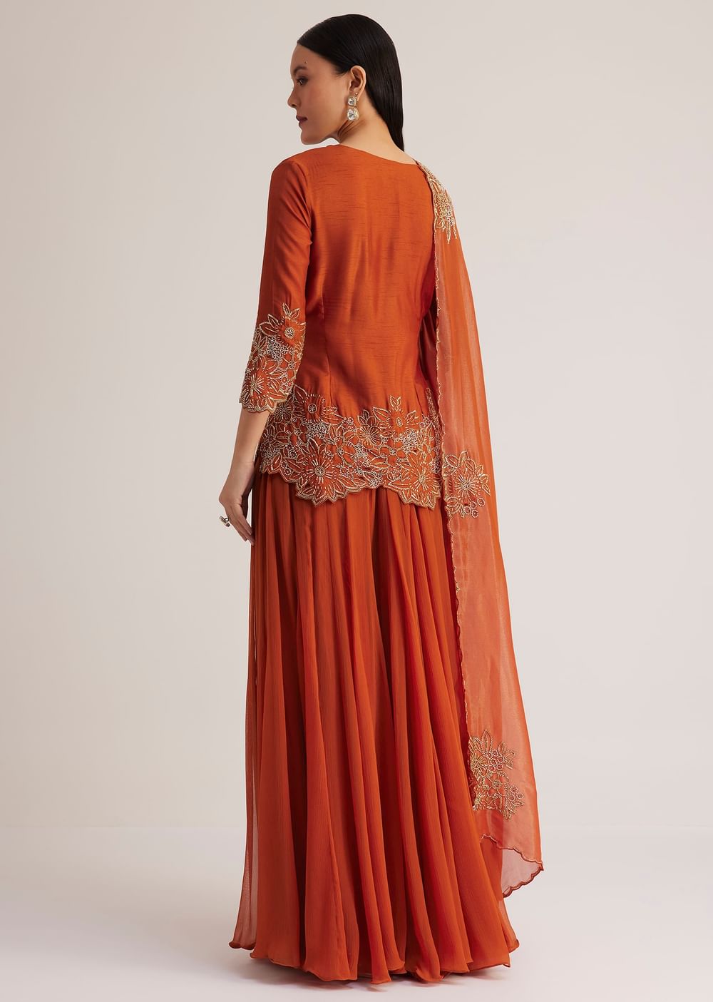 Rust Orange Palazzo Suit With Cutwork Detailing